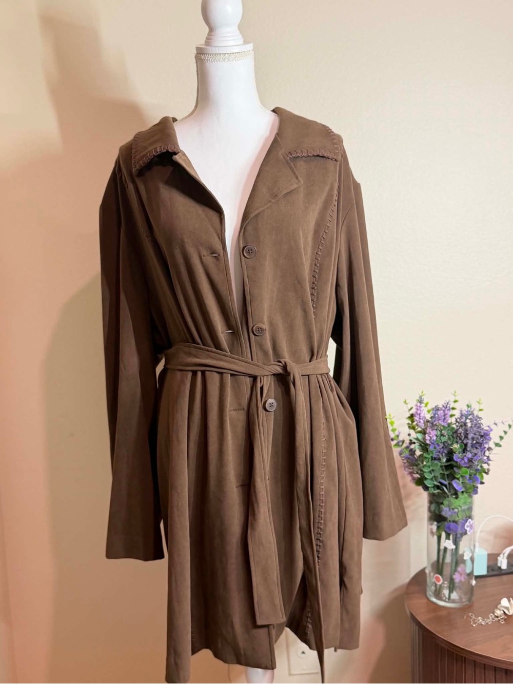 Susan Graver Brown Belted Trench Coat